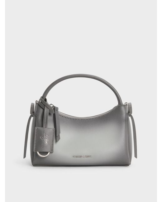 Charles & Keith Gray Hazel Burnished Bow Top Handle Bag