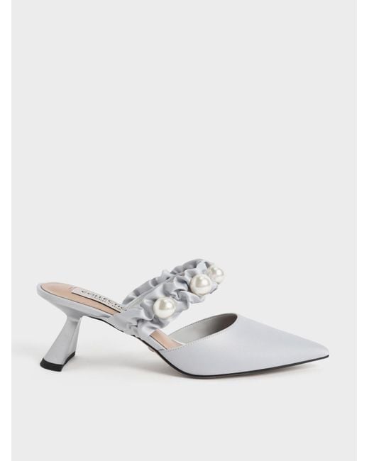 Charles & Keith Blythe Bead Embellished Satin Pumps in Silver (Metallic ...