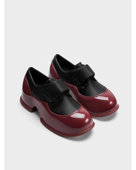 Charles & Keith Red Pixie Patent Two-tone Platform Loafers