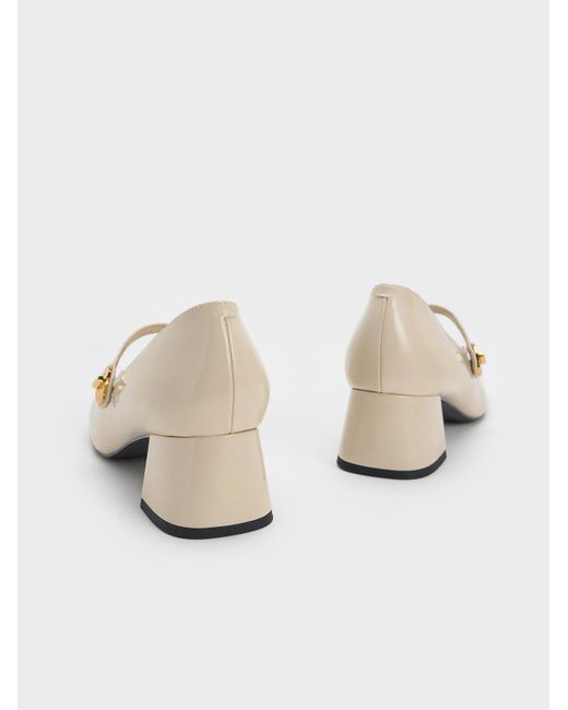 Charles & Keith Natural Hettie Patent Metallic-buckle Block-heel Mary Janes