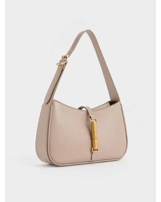 Charles & Keith Natural Cesia Metallic Accent Shoulder Bag