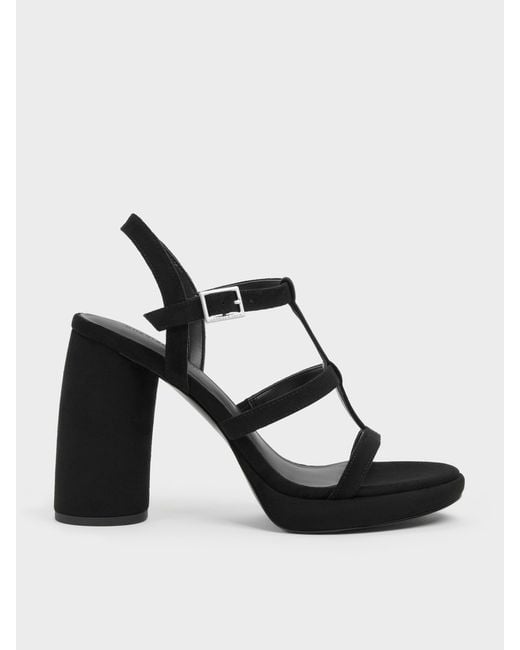 Charles & Keith Black Aether Faux Suede Platform Sandals