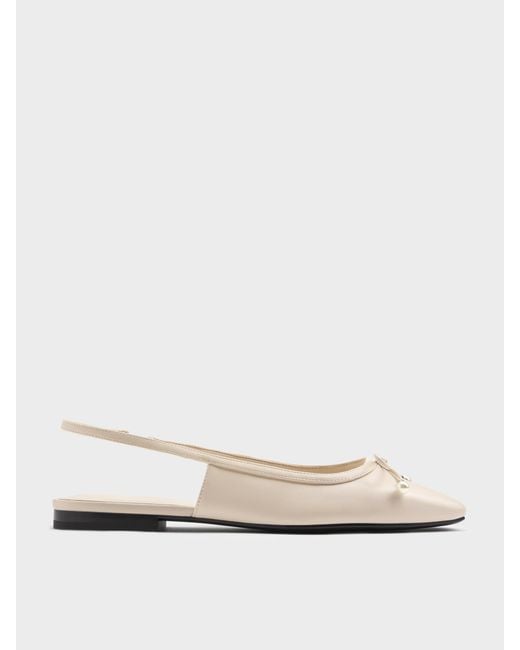 Charles & Keith White Barbara Pearl-Bow Slingback Flats