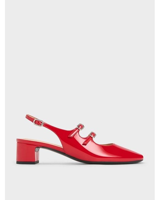 Charles & Keith Red Clementine Double-strap Slingback Mary Jane Pumps
