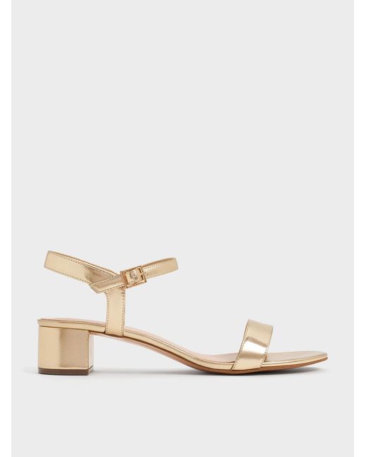 Charles & Keith Women's Natural Alec Metallic Block-Heel Ankle-Strap Sandals