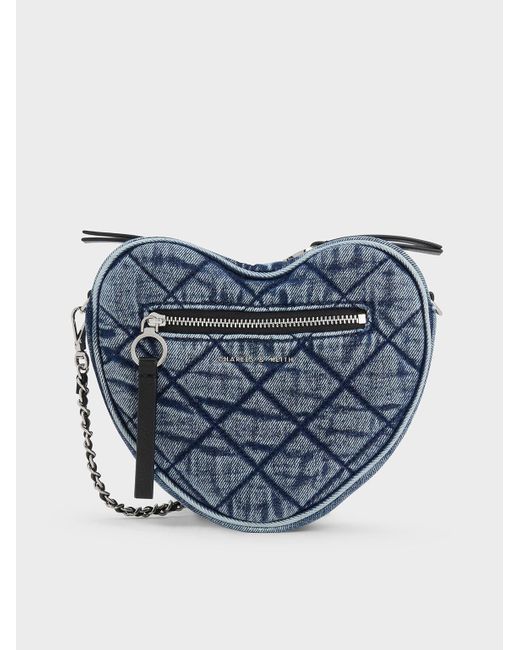 Charles & Keith Blue Philomena Denim Quilted Chain-handle Bag