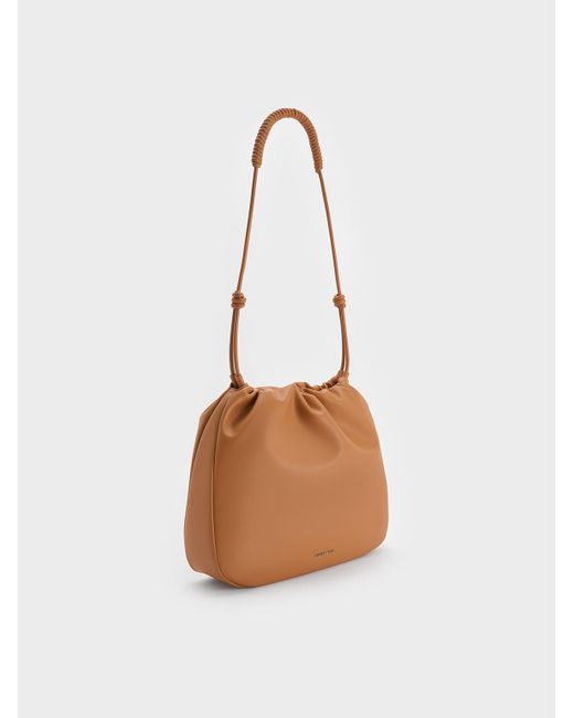 Charles & Keith White Lorelai Ruched Knotted-Strap Hobo Bag