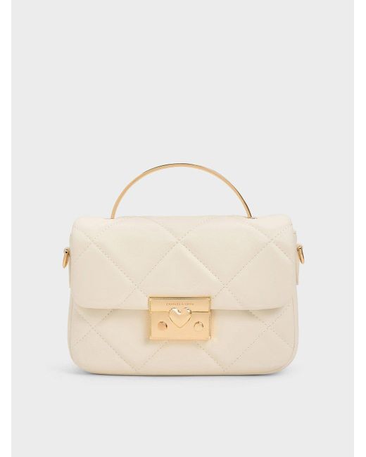 Charles & Keith Natural Quilted Boxy Top Handle Bag