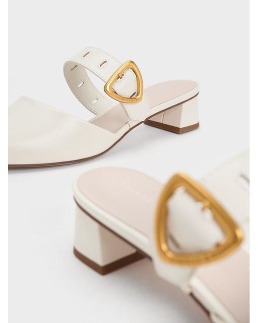 Charles & Keith White Sepphe Cut-out Heeled Mules