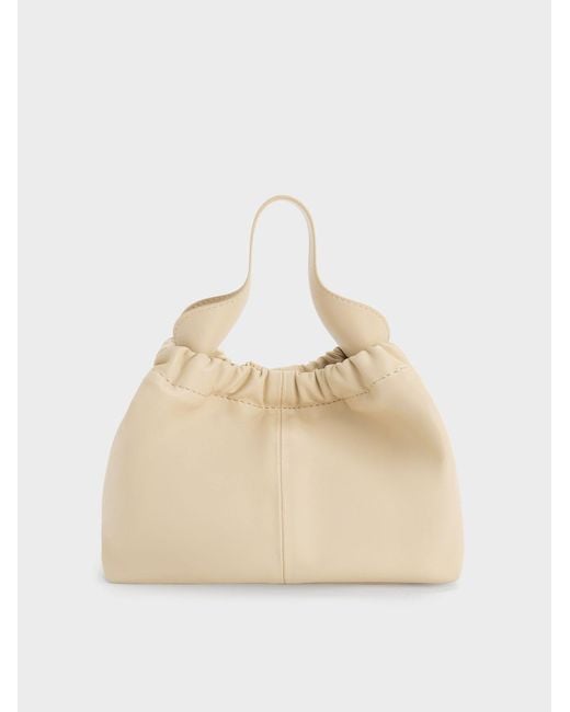 Charles & Keith Natural Ally Ruched Slouchy Chain-handle Bag