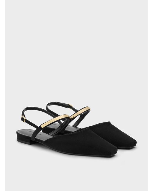 Charles & Keith White Faux Suede Metallic-accent Square-toe Slingback Flats