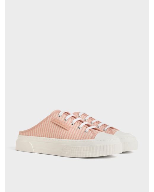 Charles & Keith Pink Kay Striped Slip-on Sneakers