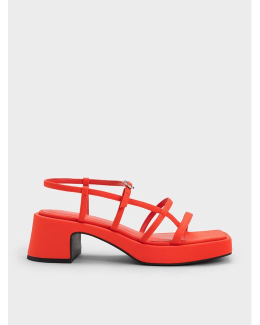 Charles & Keith Red Selene Flower-buckle Strappy Sandals