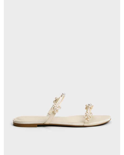 Charles & Keith White Orinda Knot-Pearl Slide Sandals