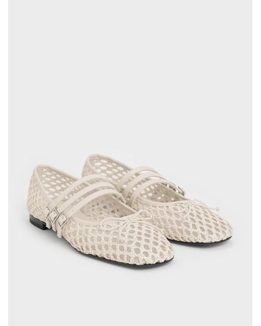 Charles & Keith Woven Triple-Strap Mary Janes in White