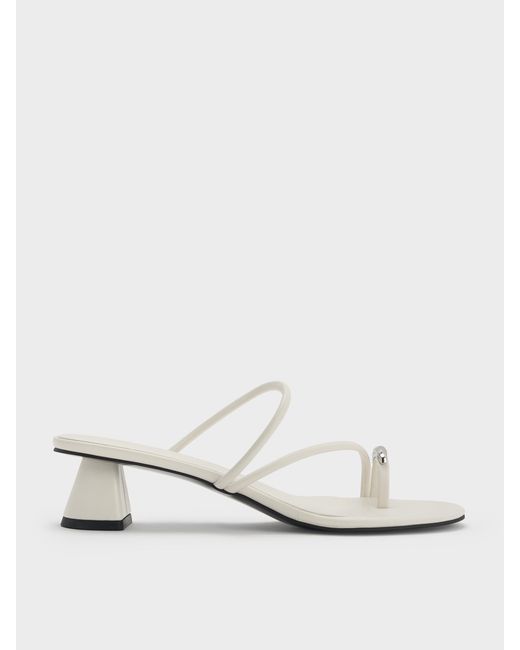 Charles & Keith White Toe-Ring Strappy Heels