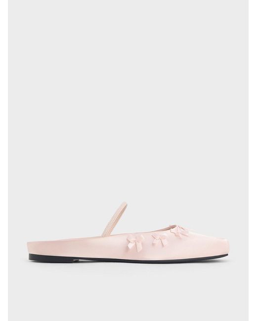 Charles & Keith White Satin Bow Square-Toe Mules