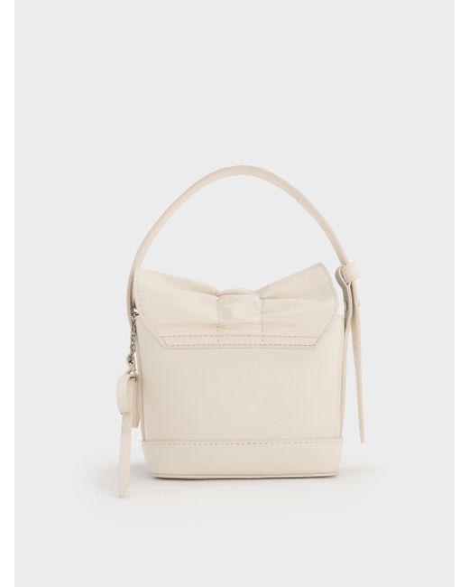 Charles & Keith White Kadee Ruched Bow-Charm Mini Bag