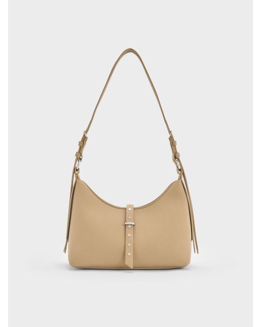 Charles & Keith White Lark Twill Grommet Belted Shoulder Bag