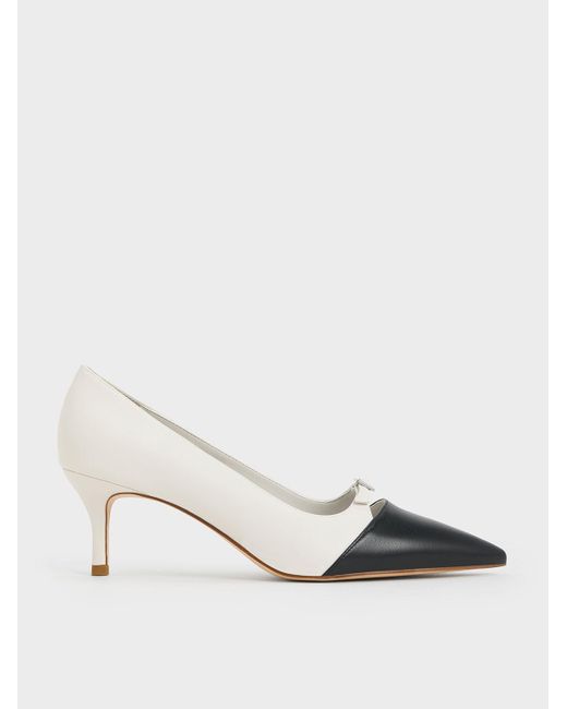 Charles & Keith Natural Two-tone Buckle-strap Pointed-toe Pumps