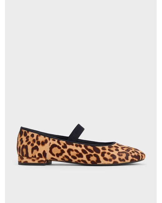 Charles & Keith White Leopard-Print Textured Mary Jane Flats