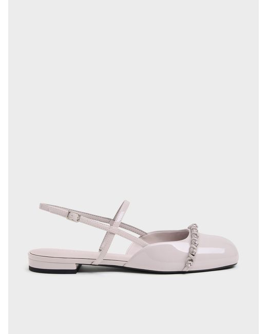 Charles & Keith White Patent Crystal Slingback Flats