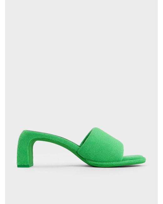 Charles & Keith Green Loey Textured Curved-heel Mules