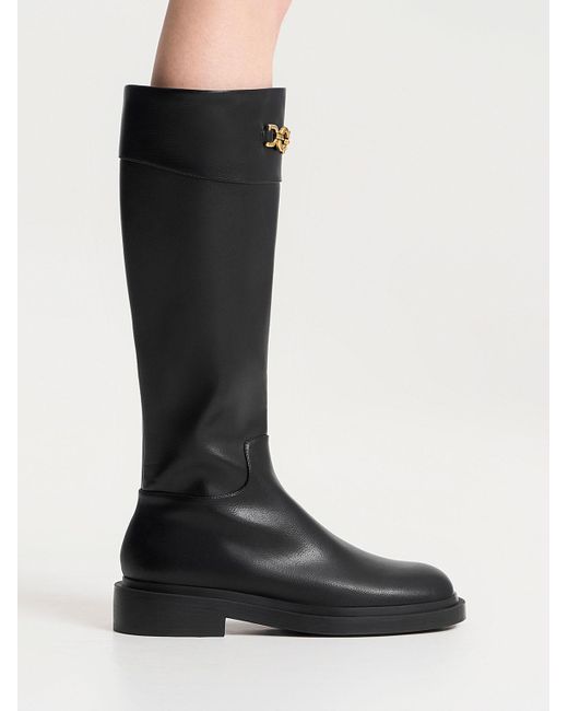 Charles & Keith Black Metallic Chain Accent Knee-high Boots