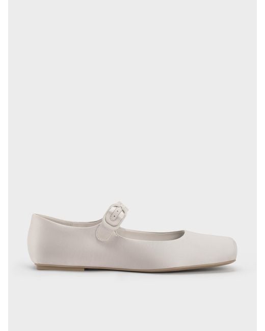 Charles & Keith White Square-Toe Mary Jane Flats