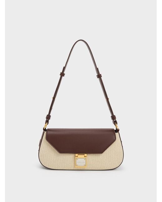Charles & Keith White Oona Canvas Curved Shoulder Bag