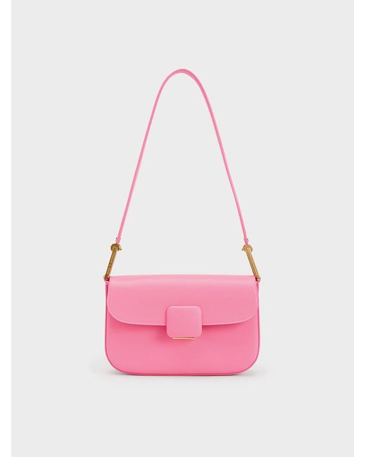 Charles & Keith Pink Koa Square Push-lock Shoulder Bag