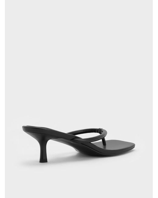 Charles & Keith White Square-Toe Kitten-Heel Thong Sandals