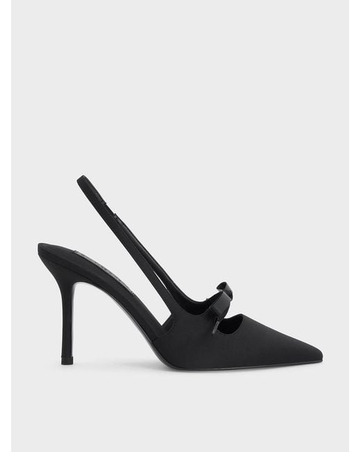 Charles & Keith White Venetia Satin Bow Pointed Slingback Pumps