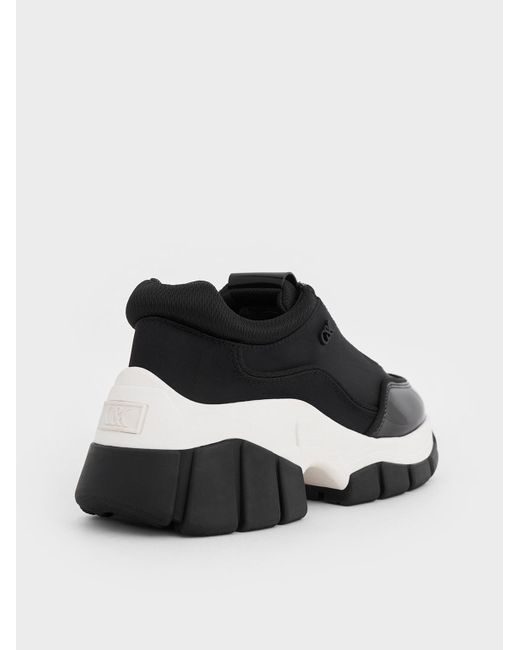 Charles & Keith Black Yunna Leather & Recycled Fabric Chunky Sneakers