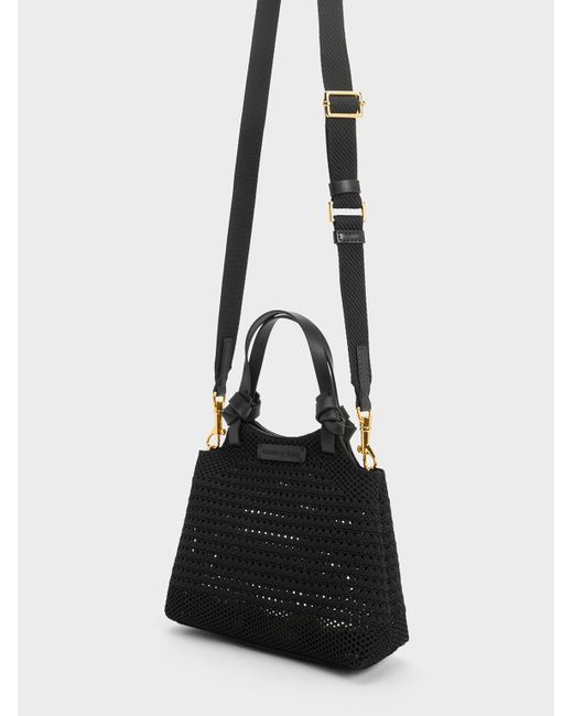 Charles & Keith Black Ida Knotted Handle Knitted Tote Bag