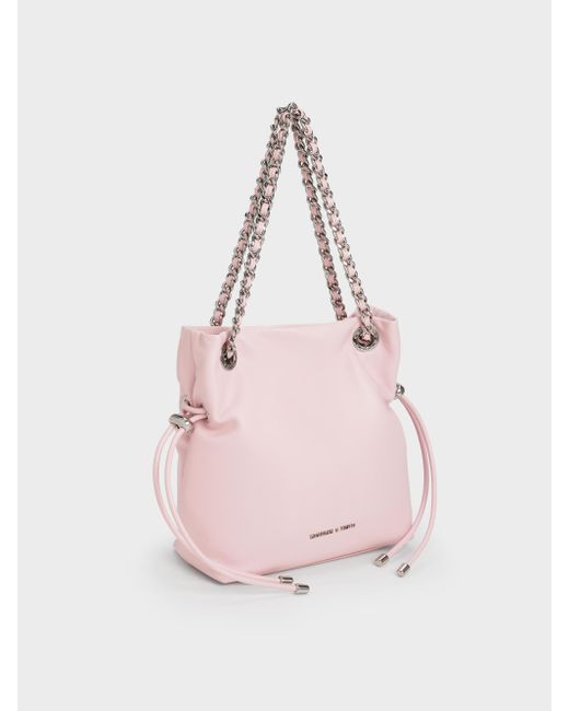 Charles & Keith Pink Arya Braided-Strap Double-Handle Crossbody Bag