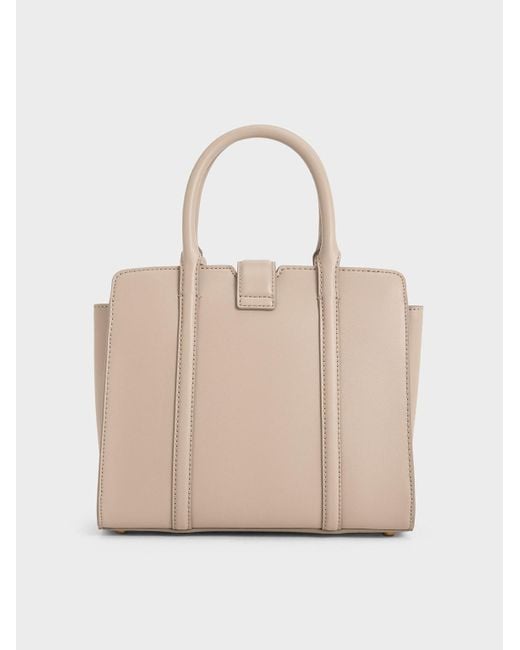 Charles & Keith Natural Cesia Metallic Accent Tote Bag