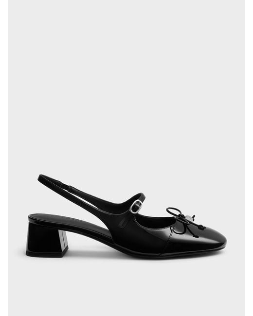 Charles & Keith Black Patent Bow Slingback Pumps