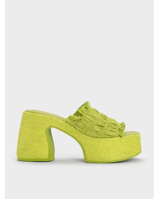 Charles & Keith Yellow Nuala Ruched Platform Mules