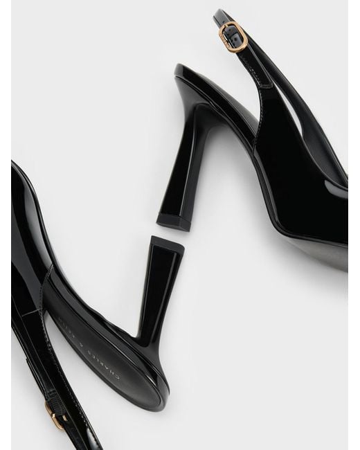 Charles & Keith Black Patent Trapeze Heel Slingback Pumps