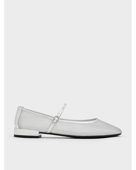 Charles & Keith White Gertrude Mesh Mary Jane Flats