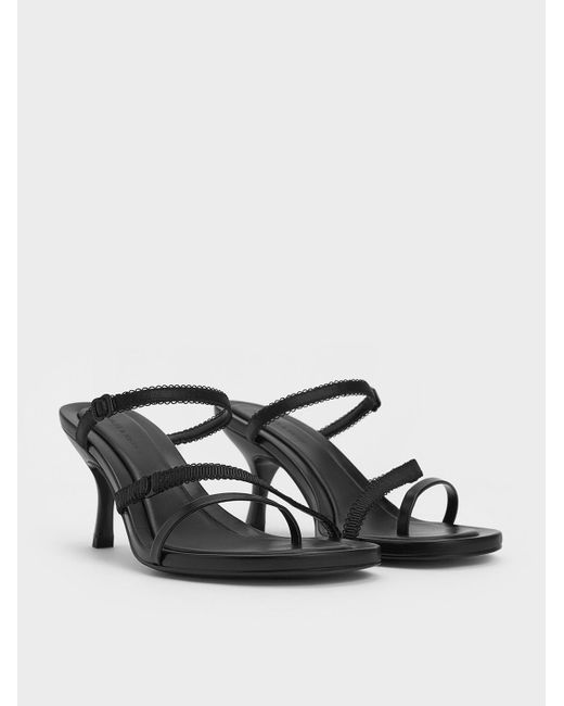 Charles & Keith Black Strappy-lace Thong Sandals