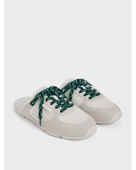 Charles & Keith White Mesh Patterned-Lace Slip-On Sneakers