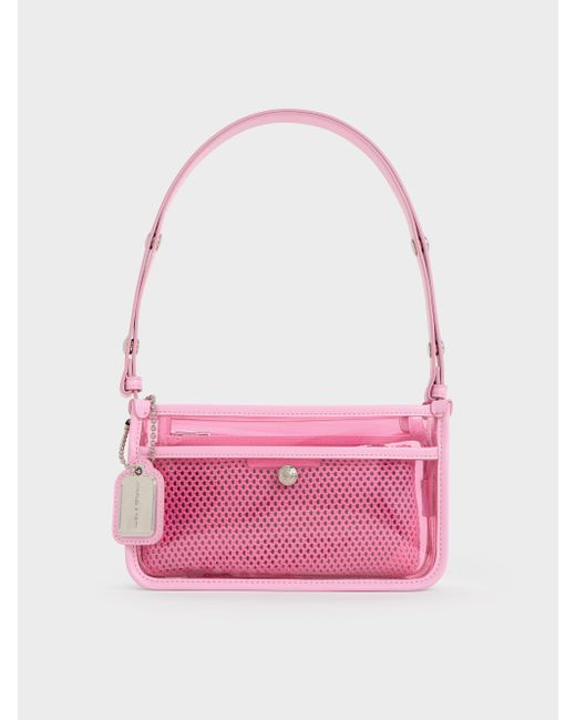 Charles & Keith Pink Norah See-Through Mesh Shoulder Bag