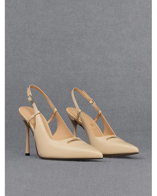 Charles & Keith Gray Leather Pointed-toe Slingback Pumps