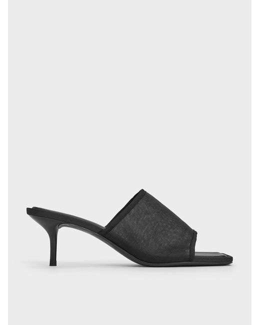 Charles & Keith Black Loren Mesh Kitten-Heel Mules