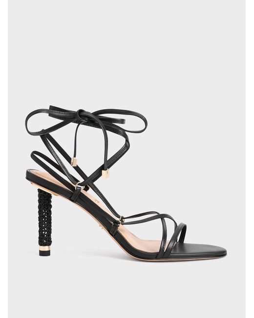 Charles & Keith White Strappy Woven-heel Tie-around Sandals