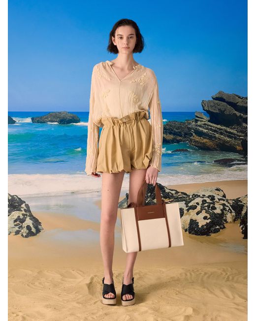 Charles & Keith Natural Shalia Canvas Tote Bag
