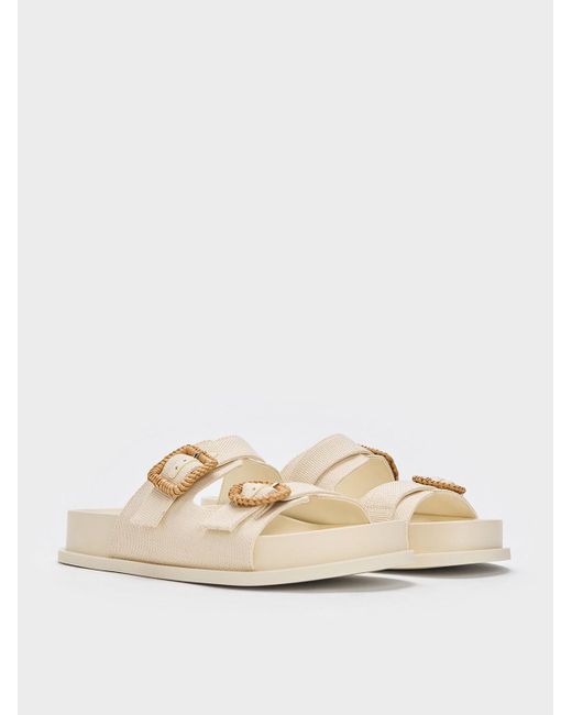 Charles & Keith Natural Woven-buckle Double-strap Sandals