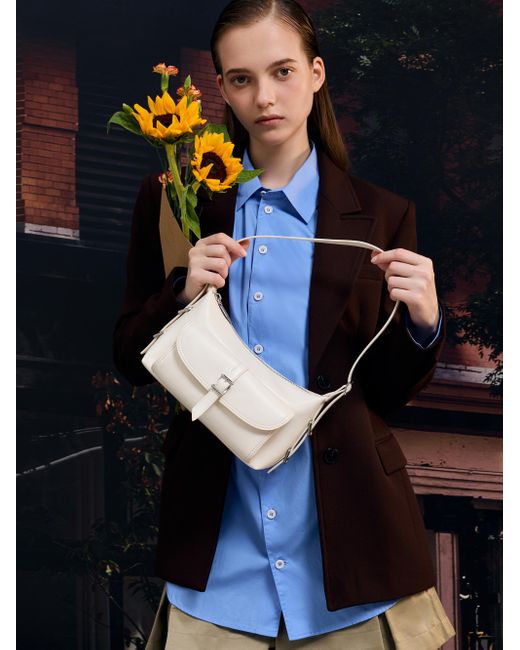 Charles & Keith White Bryna Belted Shoulder Bag